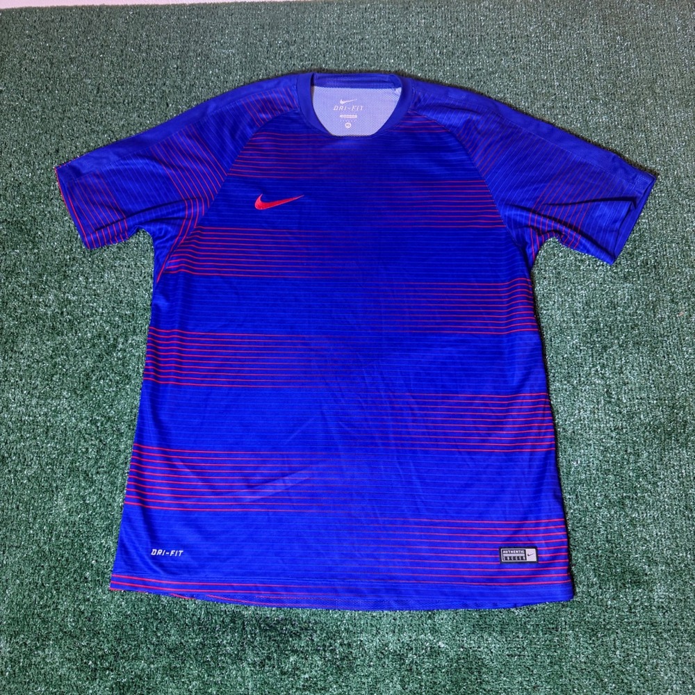 Nike Dri-FIT Soccer Jersey Mens XL Blue Red Striped Training Shirt Short Sleeve